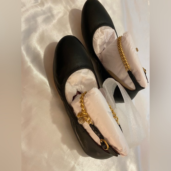 Kate Spade Ankle Chain Strap Crush Ballet Flats in Black Size 7.5B - Picture 2 of 15